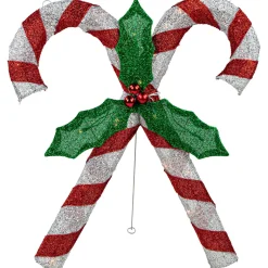 Outdoor Decorations*Northlight 27" Lighted Sparkling Red And Silver Double Candy Cane Outdoor Christmas Decor