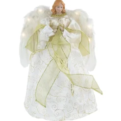 Angel Tree Toppers*Northlight 14" Lighted White And Gold Angel In A Dress Christmas Tree Topper - Warm White Lights