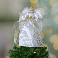 Angel Tree Toppers*Northlight 14" Lighted White And Gold Angel In A Dress Christmas Tree Topper - Warm White Lights