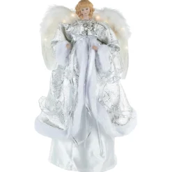 Angel Tree Toppers*Northlight 18" Lighted White And Silver Angel In A Dress Christmas Tree Topper - Warm White Lights