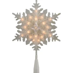 Snowflake Tree Toppers*Northlight 10" Lighted White Frosted 3-D Snowflake Christmas Tree Topper - Clear Lights