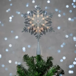 Snowflake Tree Toppers*Northlight 10" Lighted White Frosted 3-D Snowflake Christmas Tree Topper - Clear Lights