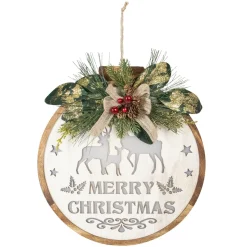 Wall & Door Decorations*Northlight 12" Lighted Wooden "Merry Christmas" Round Christmas Wall Decoration