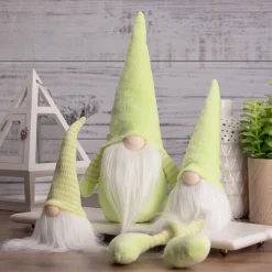 Northlight 7.5" Lime Green And White Striped Hat Spring Gnome
