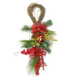 Unlit Teardrops*Northlight 26" Long Needle Pine And Berry Artificial Christmas Teardrop Swag, Unlit