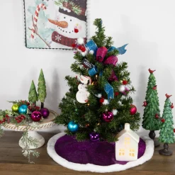 Mini Tree Skirts*Northlight 20" Magenta Glittered Mini Christmas Tree Skirt With White Fur Trim