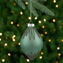 Northlight Finials>5" Matte Green Starburst Finial Glass Christmas Ornament