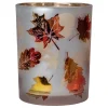 Northlight 5" Matte White And Gold Autumn Leaves Flameless Glass Candle Holder