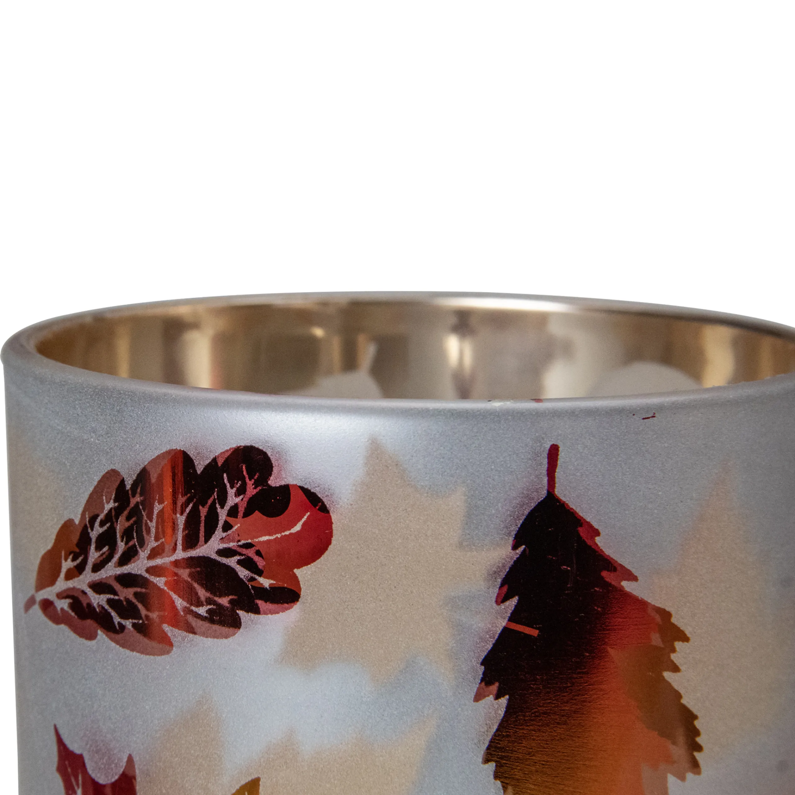 Northlight 5" Matte White And Gold Autumn Leaves Flameless Glass Candle Holder