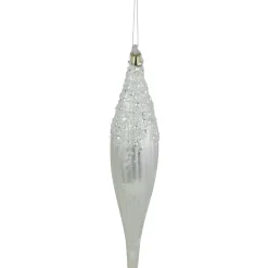 Northlight Finials>9.5" Matte White Sequin And Glitter Finial Glass Christmas Ornament