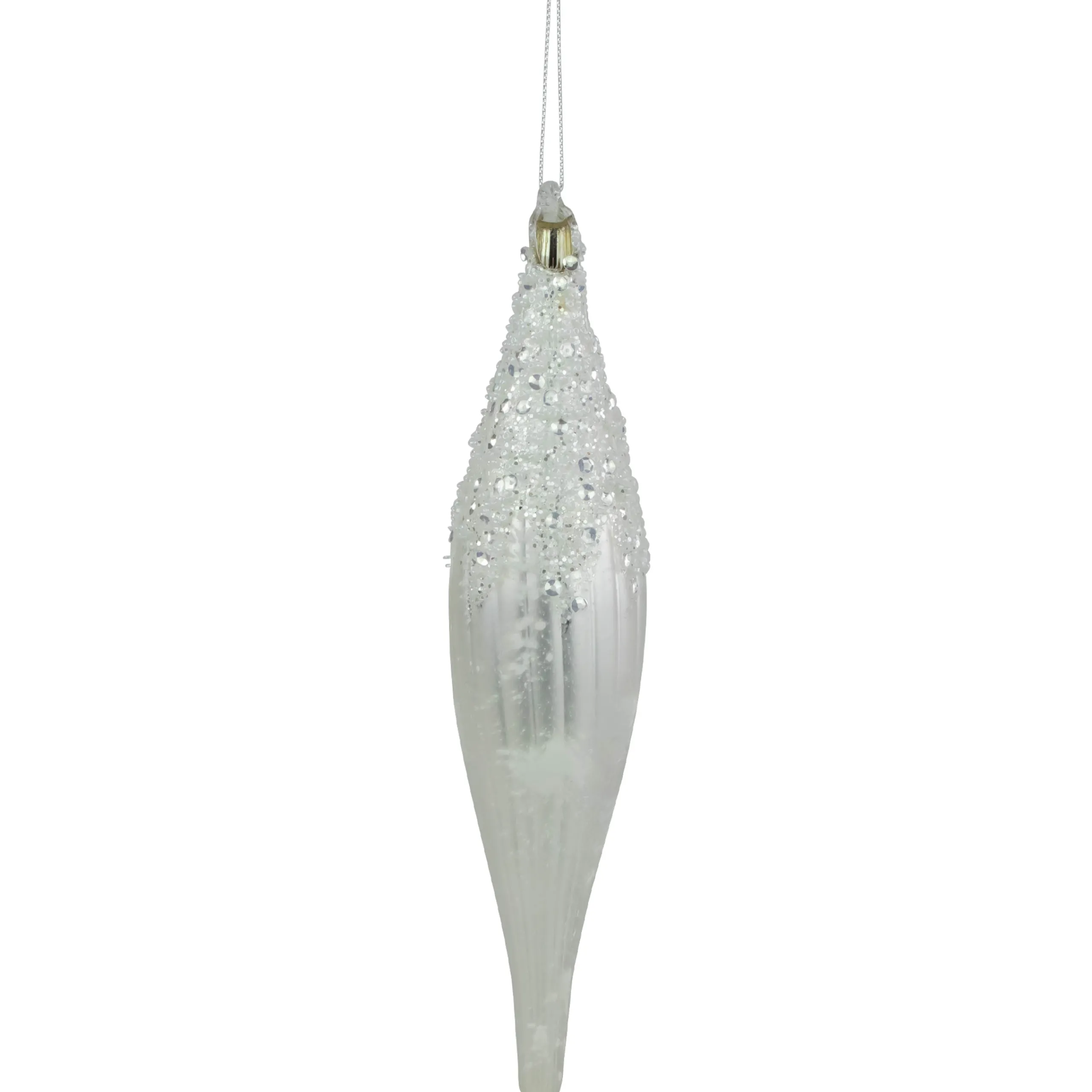 Northlight Finials>9.5" Matte White Sequin And Glitter Finial Glass Christmas Ornament