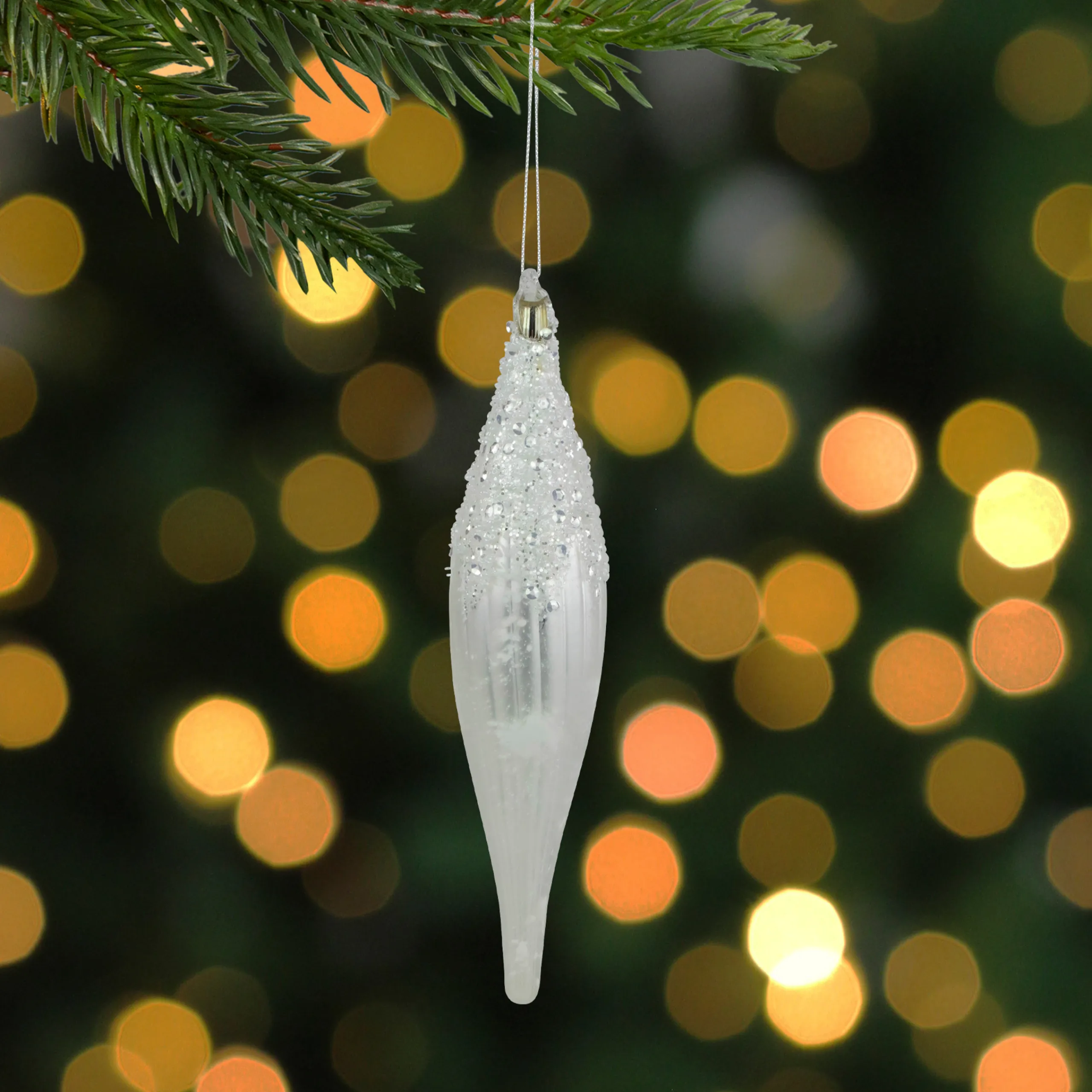 Northlight Finials>9.5" Matte White Sequin And Glitter Finial Glass Christmas Ornament