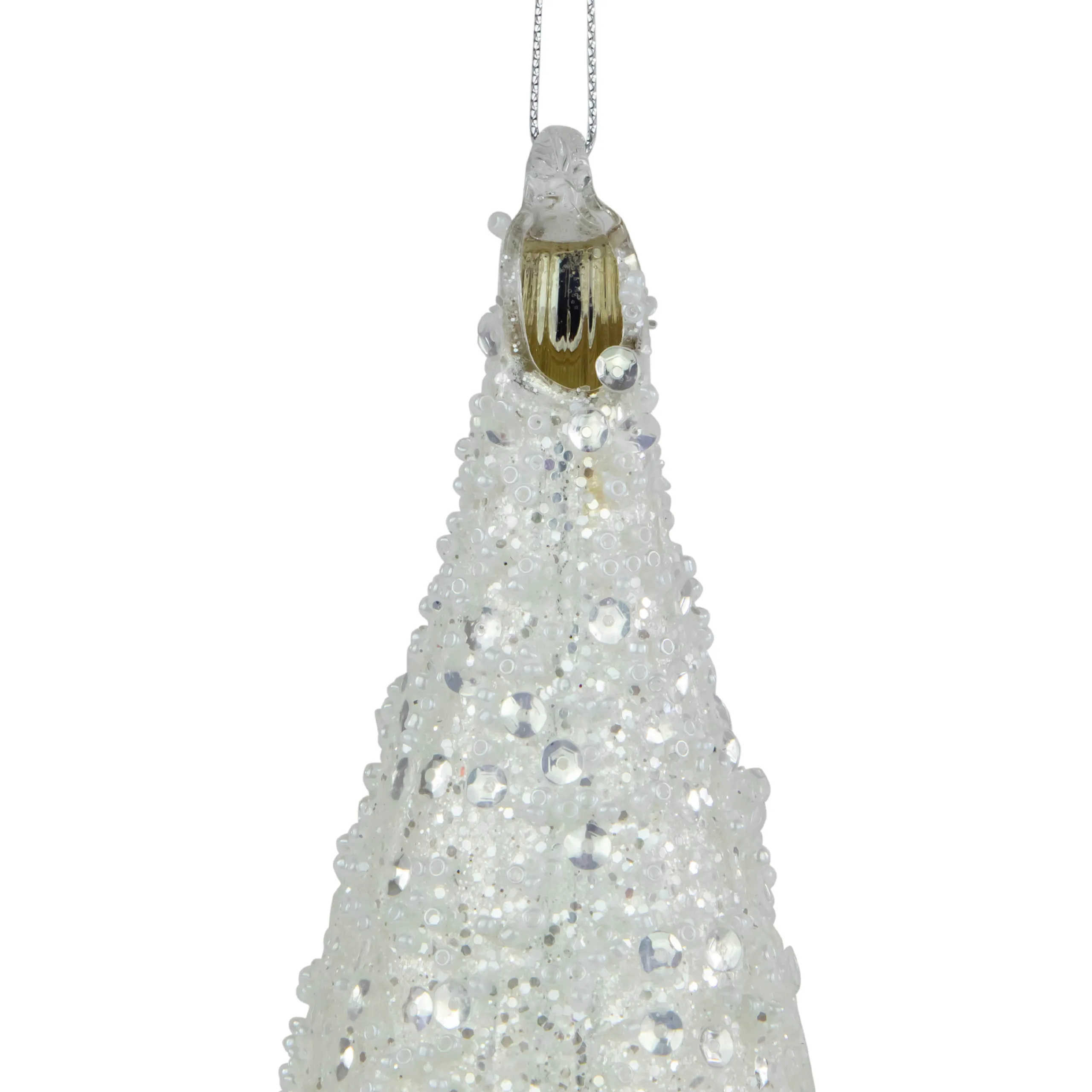Northlight Finials>9.5" Matte White Sequin And Glitter Finial Glass Christmas Ornament
