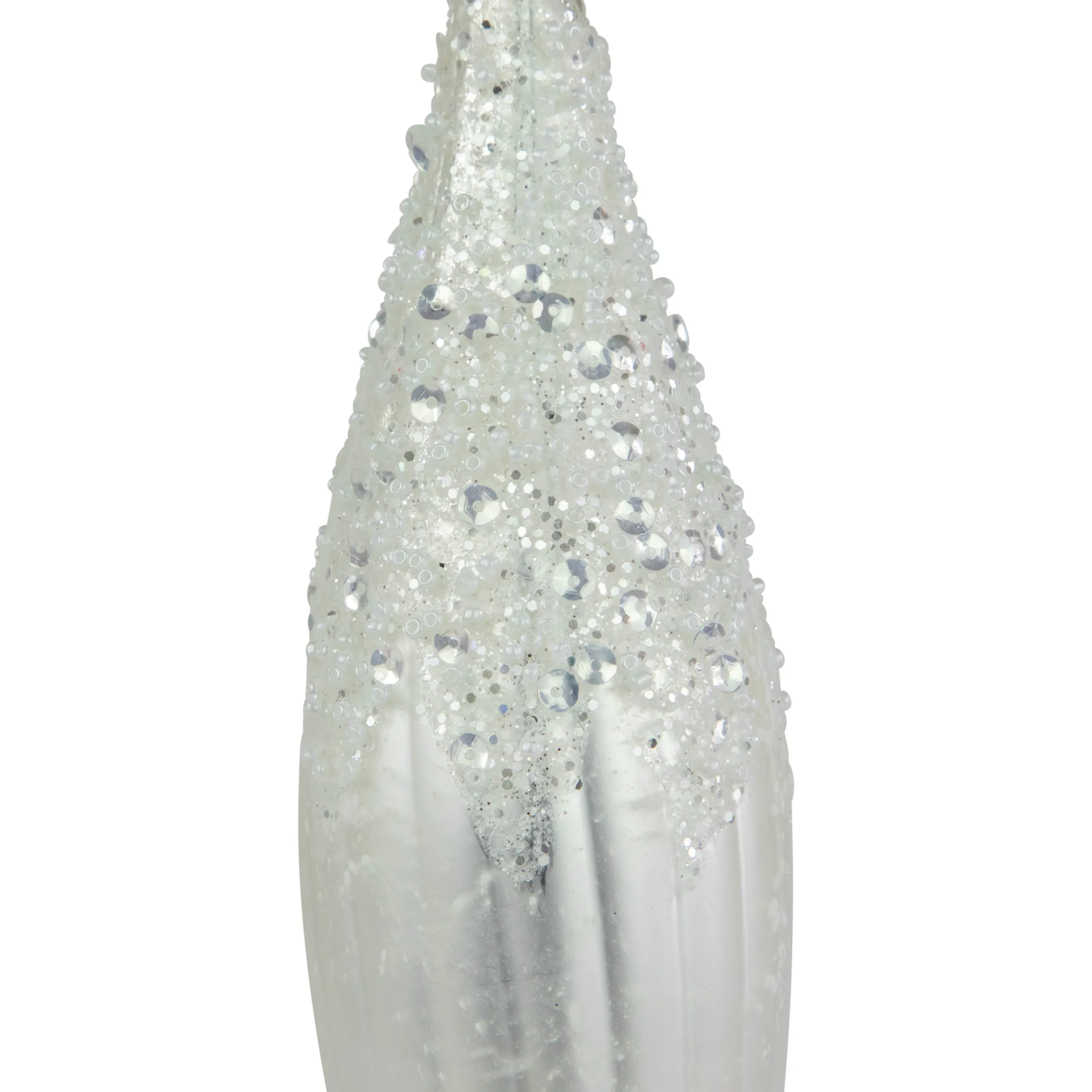 Northlight Finials>9.5" Matte White Sequin And Glitter Finial Glass Christmas Ornament