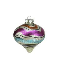 A & B Floral Finials>5" Merry & Bright White Mercury Glass Striped Onion Finial Christmas Ornament