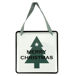 Wall & Door Decorations*Northlight 8" Merry Christmas Metal Wall Sign With Green Check Ribbon