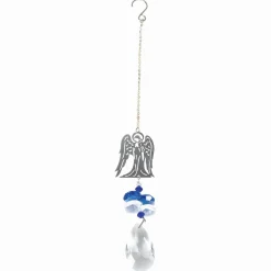 Contemporary Home Living Pendants & Drops>10" Metal Angel Dangle Ornament With Blue And White Crystals