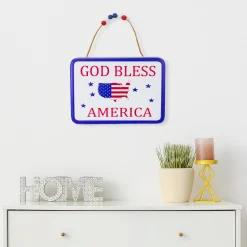 Northlight 8.75" Metal Patriotic "God Bless America" Sign With Stars Wall Decor