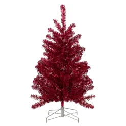 Northlight 3 And 3.5 Feet Tall>3' Metallic Crimson Tinsel Artificial Christmas Tree - Unlit