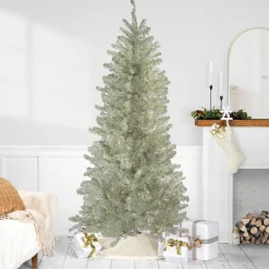Northlight 9 And 9.5 Feet Tall>9' Metallic Platinum Artificial Tinsel Christmas Tree - Unlit