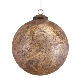 Diva At Home Balls>5" Metallic Rose Gold Distressed Glass Decorative Christmas Ball Ornament