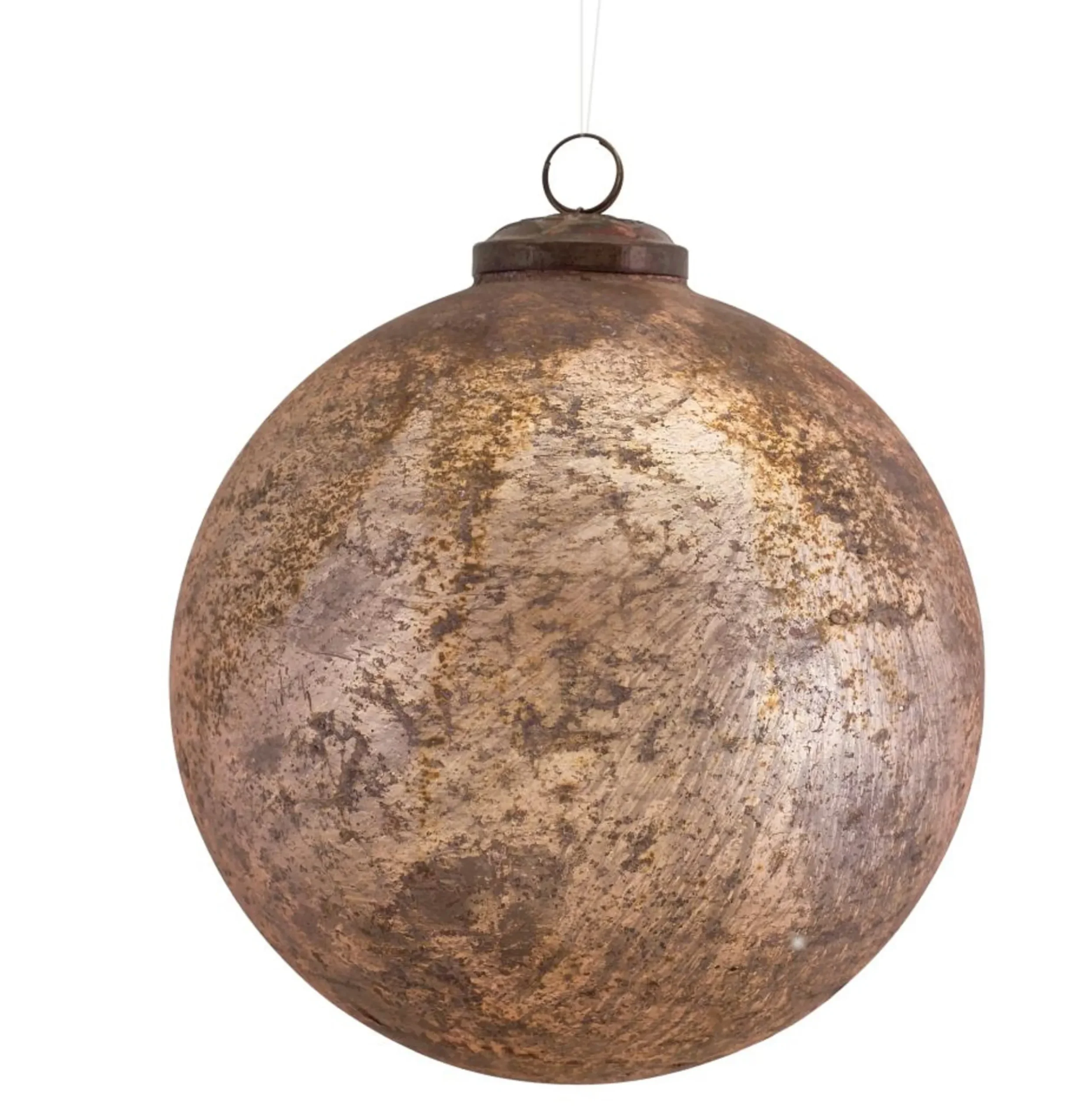 Diva At Home Balls>5" Metallic Rose Gold Distressed Glass Decorative Christmas Ball Ornament