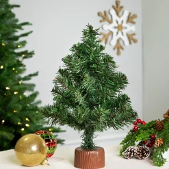 Northlight 2.5 Feet Tall And Smaller>12" Mini Canadian Pine Full Artificial Christmas Tree In Faux Wood Base - Unlit