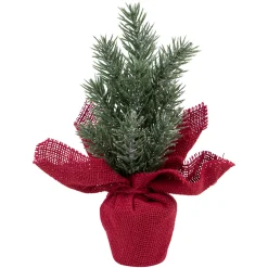 Northlight 2.5 Feet Tall And Smaller>8.5" Mini Pine Christmas Tree In Red Burlap Pot - Unlit