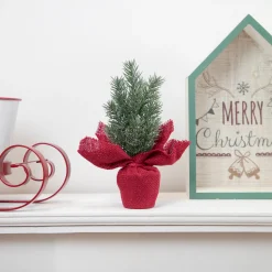 Northlight 2.5 Feet Tall And Smaller>8.5" Mini Pine Christmas Tree In Red Burlap Pot - Unlit