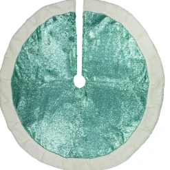 48 Inch And Smaller*Northlight 47" Mint Green Sequins Christmas Tree Skirt With White High Pile Fleece Fur Trim