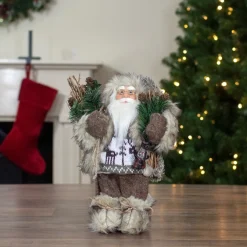 Santa Figures*Northlight 12" Mountain Santa Dressed In Plush Brown Coat And Fur Boots Christmas Figure