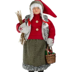 Santa Figures*Northlight 18" Mrs. Clause Carrying A Basket Of Gifts And Firewood Christmas Figure