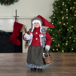 Santa Figures*Northlight 18" Mrs. Clause Carrying A Basket Of Gifts And Firewood Christmas Figure