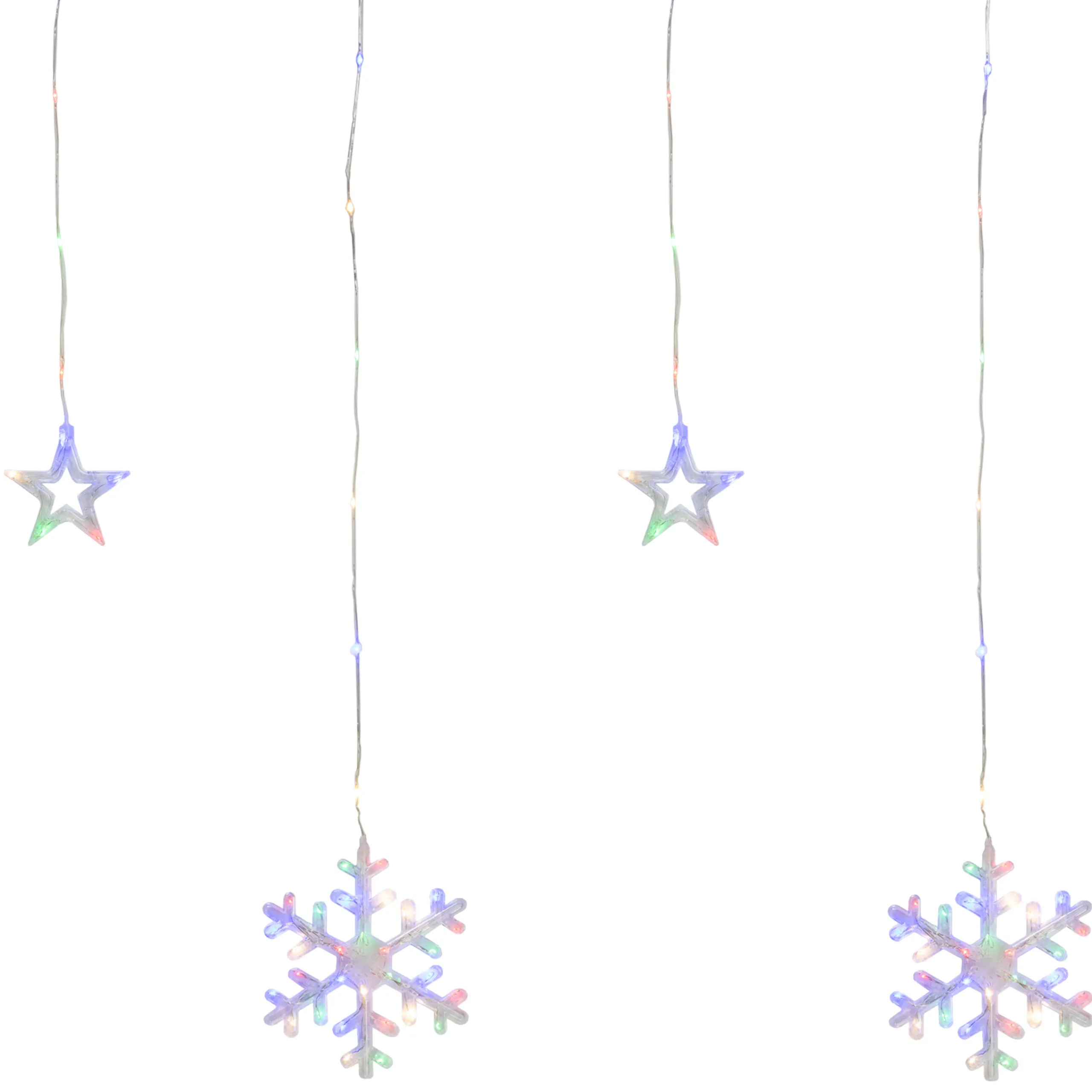 Northlight 250 Multi-Color Led Star And Snowflake Window Curtain Christmas Lights - 16Ft Clear Wire