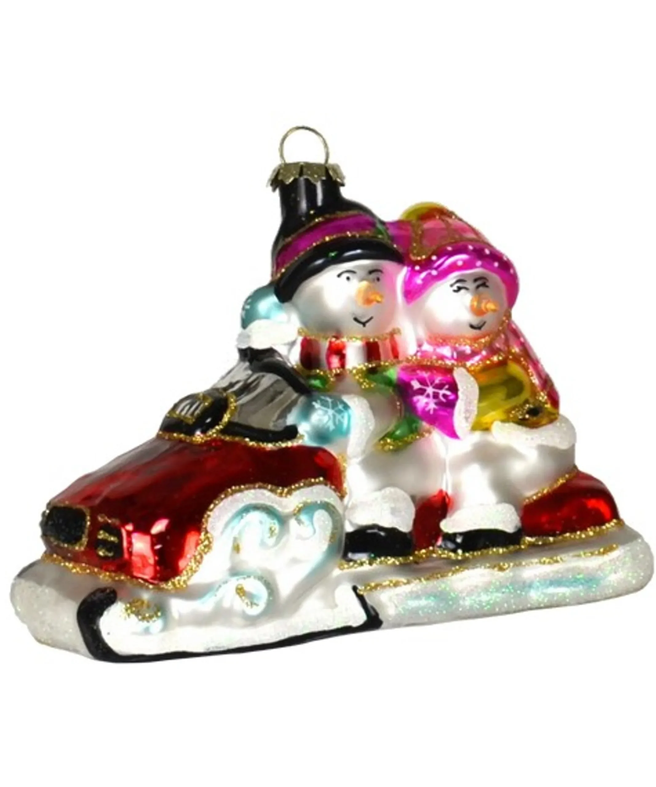 GC Home & Garden Snowmen>6.5" Multi-Color Snowmobile Buddies Hand Blown Glass Hanging Figurine Ornament