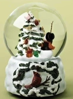 Snow Globes*Roman 5.5" Musical Snowman Conducting Cardinal Bird Chorus Christmas Glitterdome