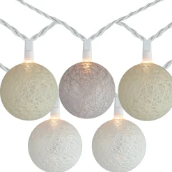Brite Star 10 Neutral Tone Yarn Ball Patio Globe Lights - 8.6 Ft White Wire