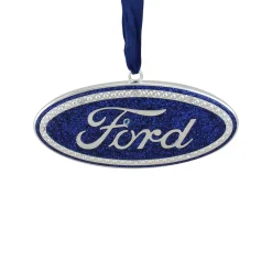 Northlight Transportation>4" Officially Licensed Blue "Ford" Logo Silver Plated Christmas Tree Ornament