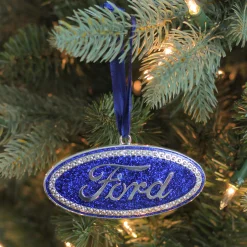 Northlight Transportation>4" Officially Licensed Blue "Ford" Logo Silver Plated Christmas Tree Ornament