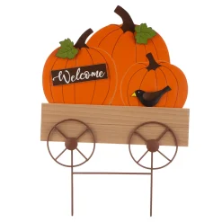 Glitzhome 26.25" Orange And Black 'Welcome' Pumpkin Thanksgiving Cart Yard Stake Or Hanging Sign