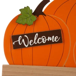 Glitzhome 26.25" Orange And Black 'Welcome' Pumpkin Thanksgiving Cart Yard Stake Or Hanging Sign