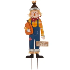 Glitzhome 36" Orange And Blue 'Happy Harvest' Scarecrow Yard Stake Thanksgiving Sign Decor