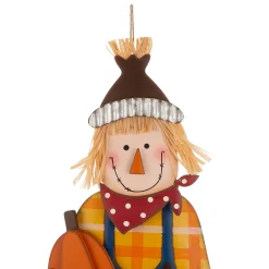 Glitzhome 36" Orange And Blue 'Happy Harvest' Scarecrow Yard Stake Thanksgiving Sign Decor