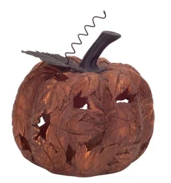 Melrose 7" Orange And Brown Autumn Harvest Maple Leaf Pumpkin Table Top Decoration