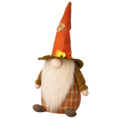 Glitzhome 24" Orange And Brown Gnome Standing Tabletop Autumn Figurine