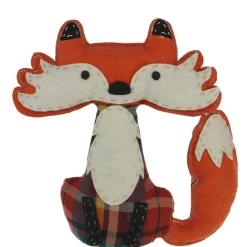 Northlight 9.5" Orange And Cream White Plaid Plush Sitting Fox Tabletop Decor