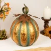 Northlight 13" Orange And Gold Autumn Pumpkin Metal Tabletop Decoration