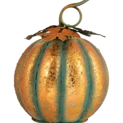 Northlight 13" Orange And Gold Autumn Pumpkin Metal Tabletop Decoration