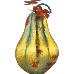 Northlight 14" Orange And Gold Elongated Autumn Pumpkin Metal Tabletop Decoration