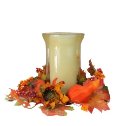 Northlight 16" Orange And Red Sunflower With Pumpkin Fall Pillar Candle Holder